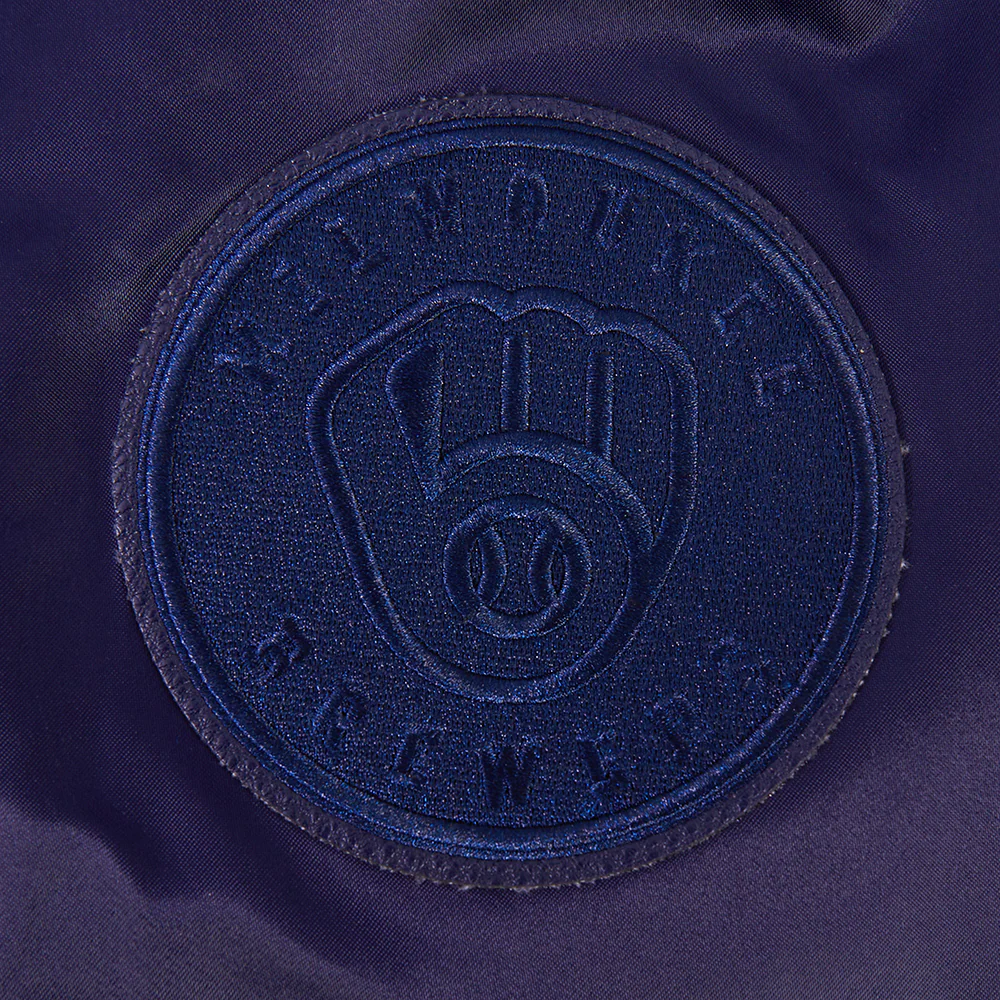 MLB MILWAUKEE BREWERS TRIPLE TONAL SATIN JACKET (NAVY) - Image 8
