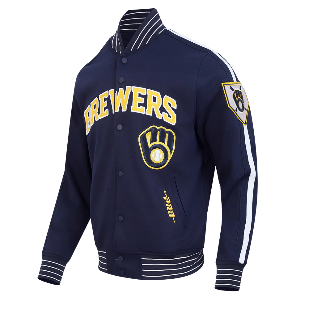 MLB MILWAUKEE BREWERS CURRENT LOGO PRO GAME DAY MEN'S DOUBLE KNIT JACKET (MIDNIGHT NAVY/WHITE) - Image 2