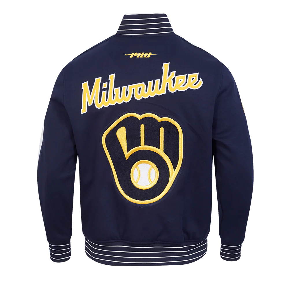 MLB MILWAUKEE BREWERS CURRENT LOGO PRO GAME DAY MEN'S DOUBLE KNIT JACKET (MIDNIGHT NAVY/WHITE) - Image 3