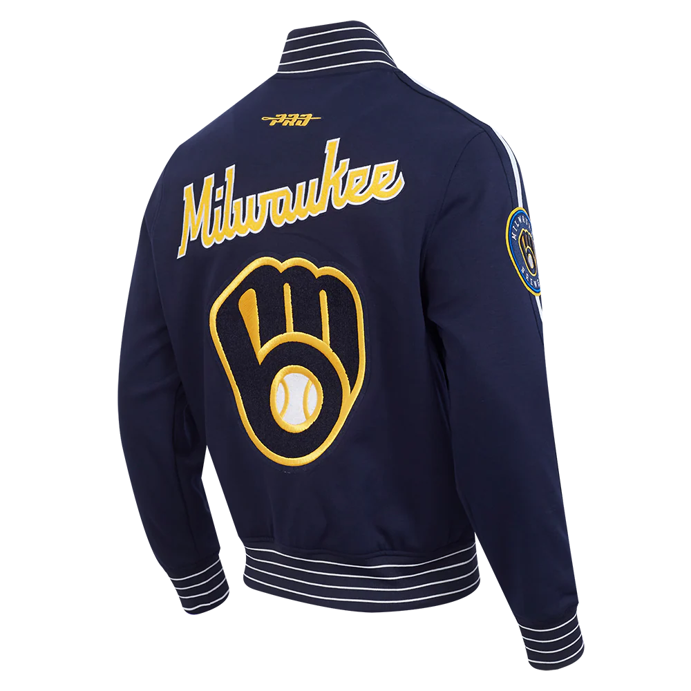 MLB MILWAUKEE BREWERS CURRENT LOGO PRO GAME DAY MEN'S DOUBLE KNIT JACKET (MIDNIGHT NAVY/WHITE) - Image 4