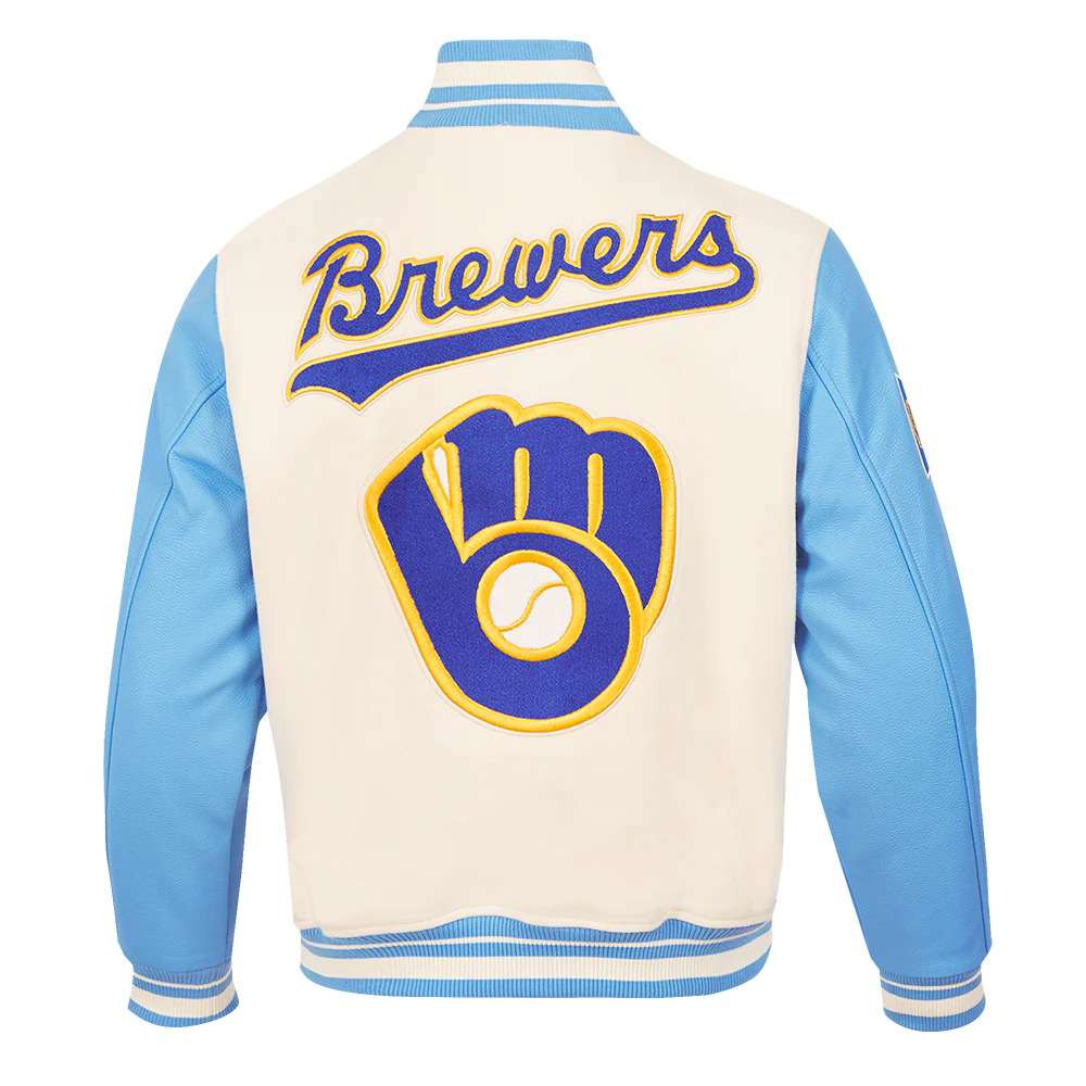 MLB MILWAUKEE BREWERS RETRO CLASSIC MEN'S RIB WOOL VARSITY JACKET (EGGSHELL/UNIVERSAL BLUE) - Image 3
