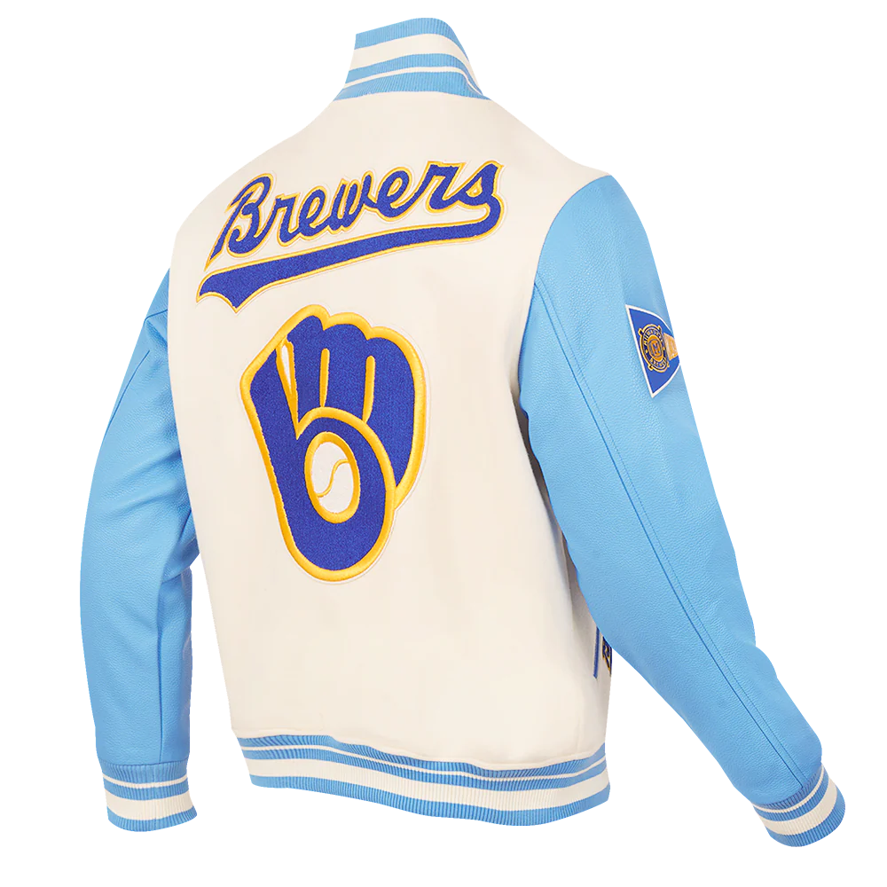 MLB MILWAUKEE BREWERS RETRO CLASSIC MEN'S RIB WOOL VARSITY JACKET (EGGSHELL/UNIVERSAL BLUE) - Image 4
