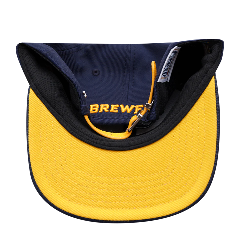 MLB MILWAUKEE BREWERS OLD ENGLISH UNISEX 6 PANEL LEATHER STRAPBACK (MIDNIGHT NAVY) - Image 7