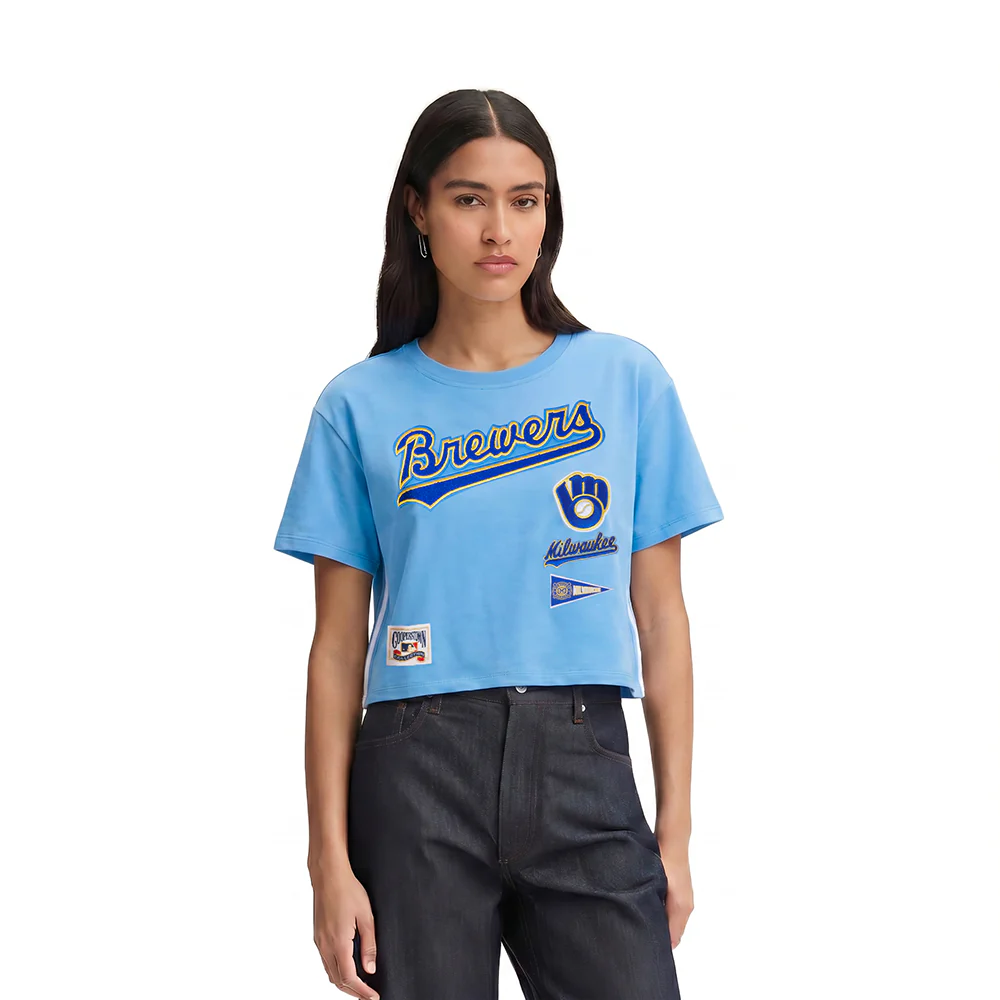 MLB MILWAUKEE BREWERS RETRO CLASSICS WOMEN'S S/S BOXY TEE (UNIVERSITY BLUE)