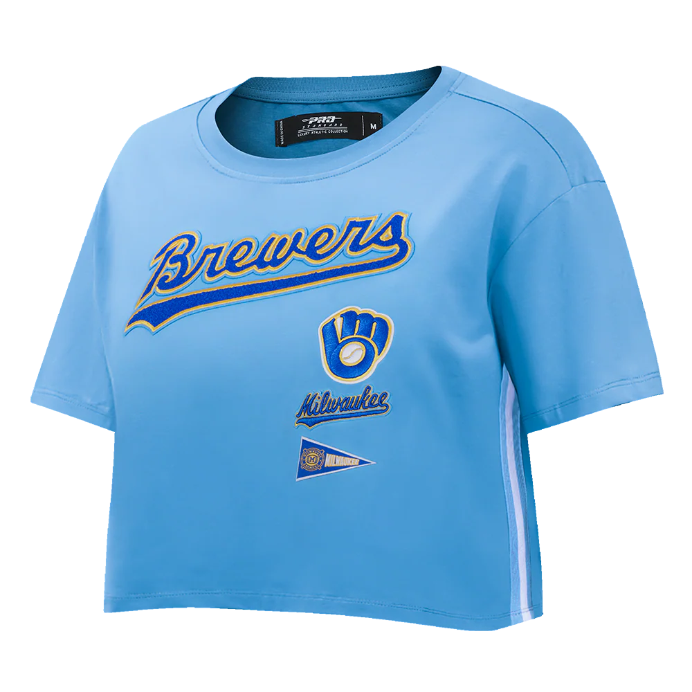 MLB MILWAUKEE BREWERS RETRO CLASSICS WOMEN'S S/S BOXY TEE (UNIVERSITY BLUE) - Image 4