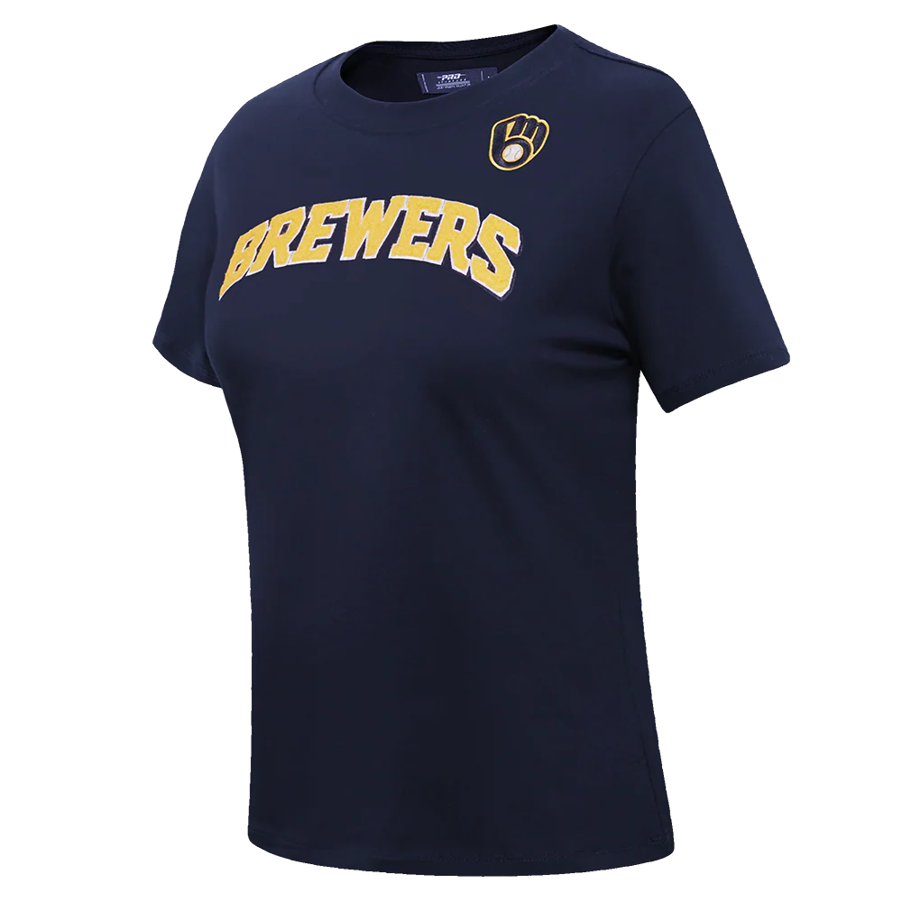 MLB MILWAUKEE BREWERS CLASSIC SHORT SLEEVE WOMEN'S SINGLE JERSEY SLIM FIT TOP (MIDNIGHT NAVY) - Image 2