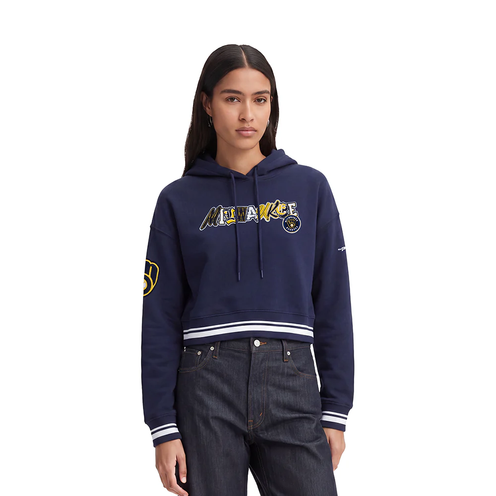 MLB MILWAUKEE BREWERS CITY RANSOM WOMEN'S RIB FLC CROPPED PO HOODIE (MIDNIGHT NAVY)