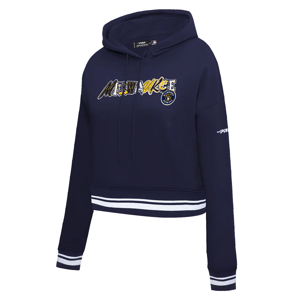 MLB MILWAUKEE BREWERS CITY RANSOM WOMEN'S RIB FLC CROPPED PO HOODIE (MIDNIGHT NAVY) - Image 3