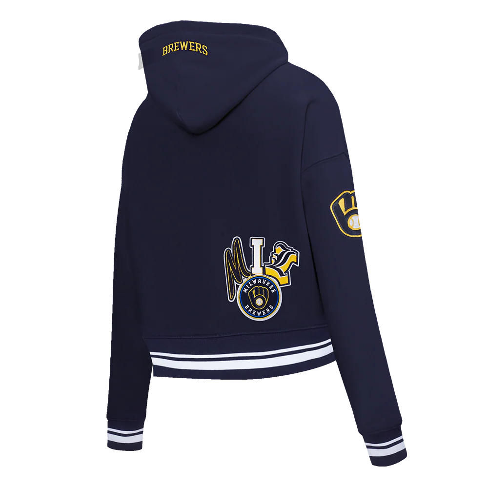 MLB MILWAUKEE BREWERS CITY RANSOM WOMEN'S RIB FLC CROPPED PO HOODIE (MIDNIGHT NAVY) - Image 4