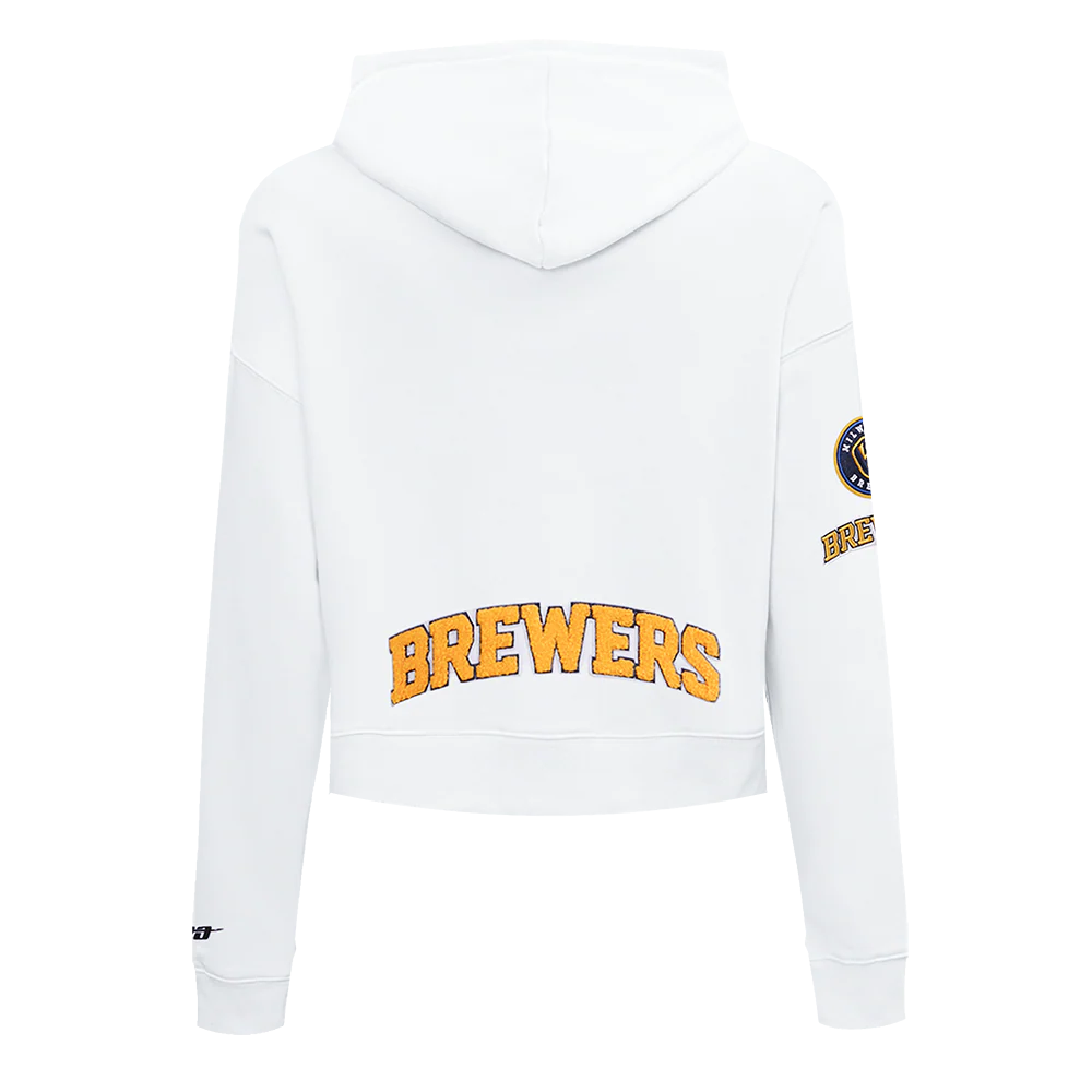 MLB MILWAUKEE BREWERS CLASSIC WOMEN'S CROPPED PULLOVER HOODIE (WHITE) - Image 3