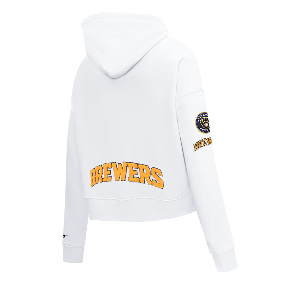 MLB MILWAUKEE BREWERS CLASSIC WOMEN'S CROPPED PULLOVER HOODIE (WHITE) - Image 4