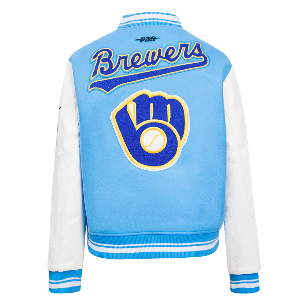 MLB MILWAUKEE BREWERS RETRO CLASSIC WOMEN'S RIB WOOL VARSITY JACKET (UNIVERSITY BLUE/WHITE) - Image 3
