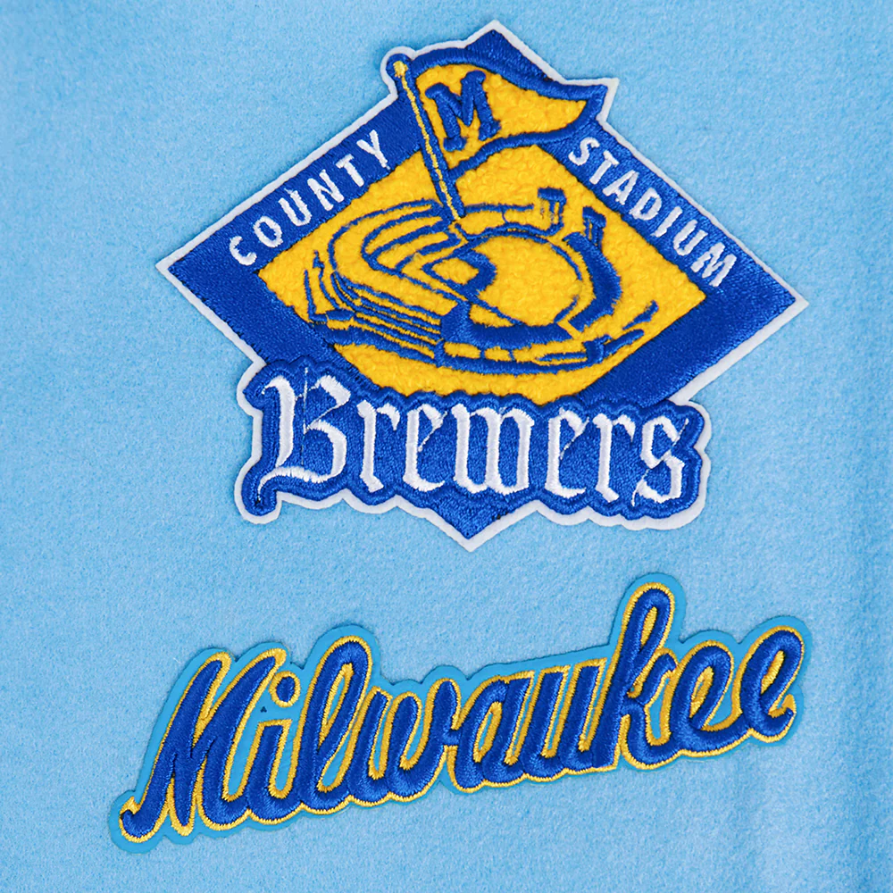 MLB MILWAUKEE BREWERS RETRO CLASSIC WOMEN'S RIB WOOL VARSITY JACKET (UNIVERSITY BLUE/WHITE) - Image 5