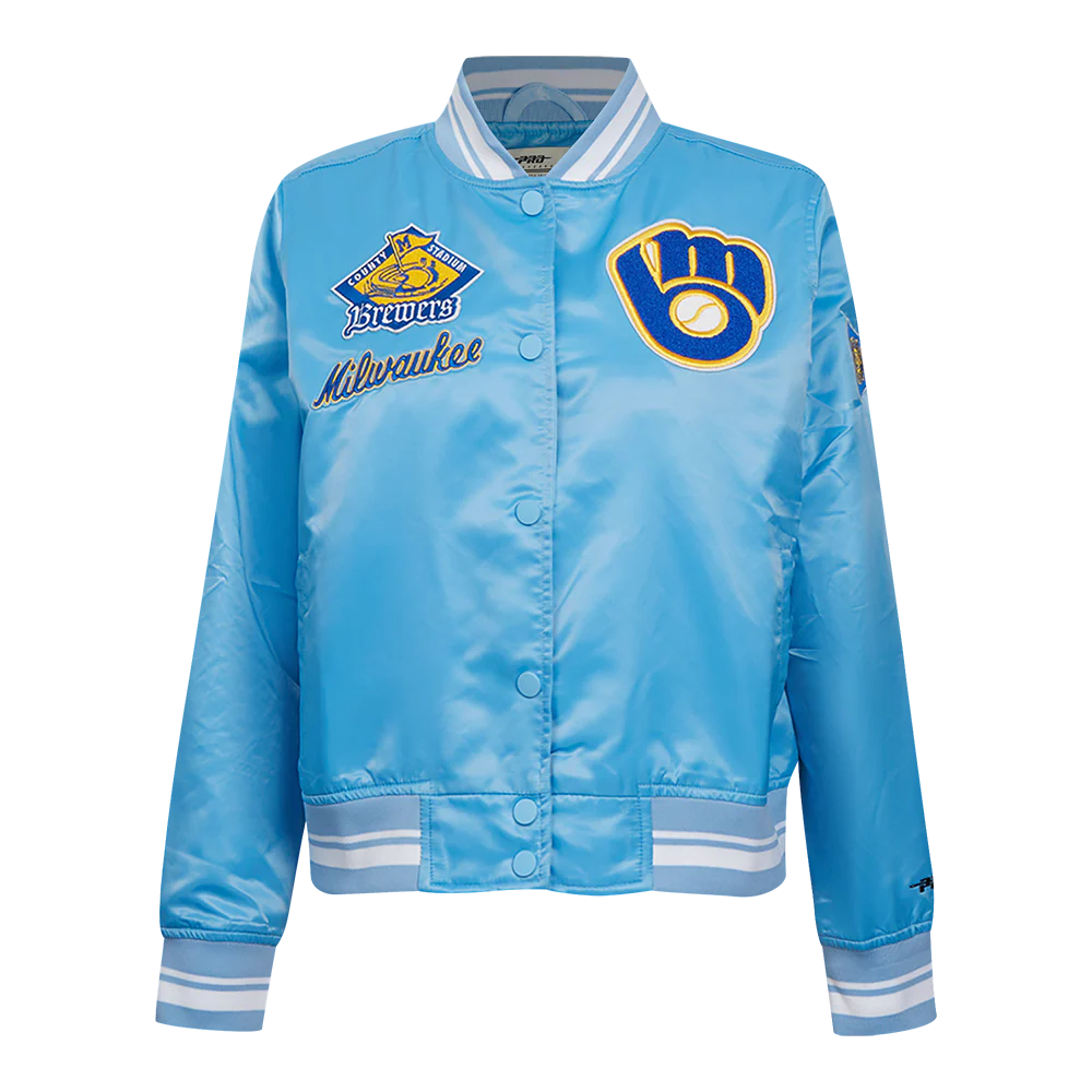 MLB MILWAUKEE BREWERS RETRO CLASSIC WOMEN'S RIB SATIN JACKET (UNIVERSITY BLUE)