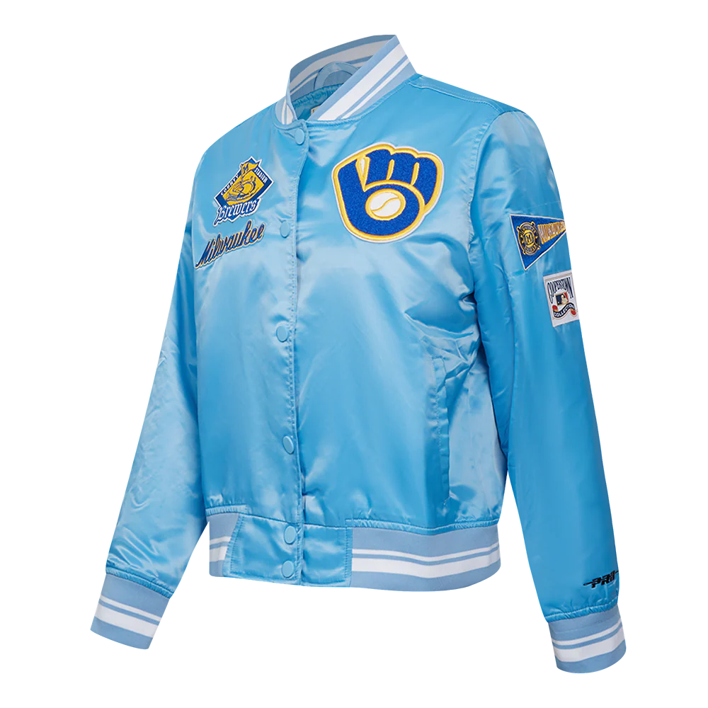 MLB MILWAUKEE BREWERS RETRO CLASSIC WOMEN'S RIB SATIN JACKET (UNIVERSITY BLUE) - Image 2
