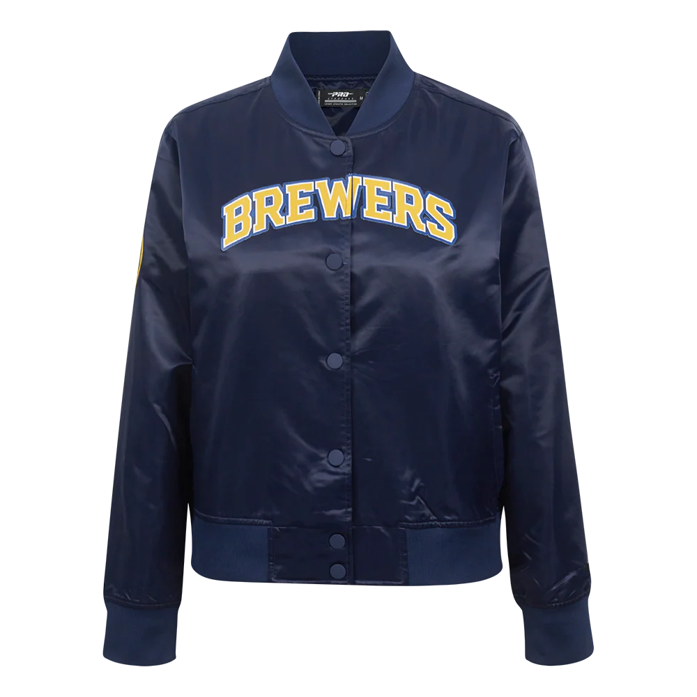 MLB MILWAUKEE BREWERS CLASSIC WOMEN'S SATIN JACKET (MIDNIGHT NAVY)