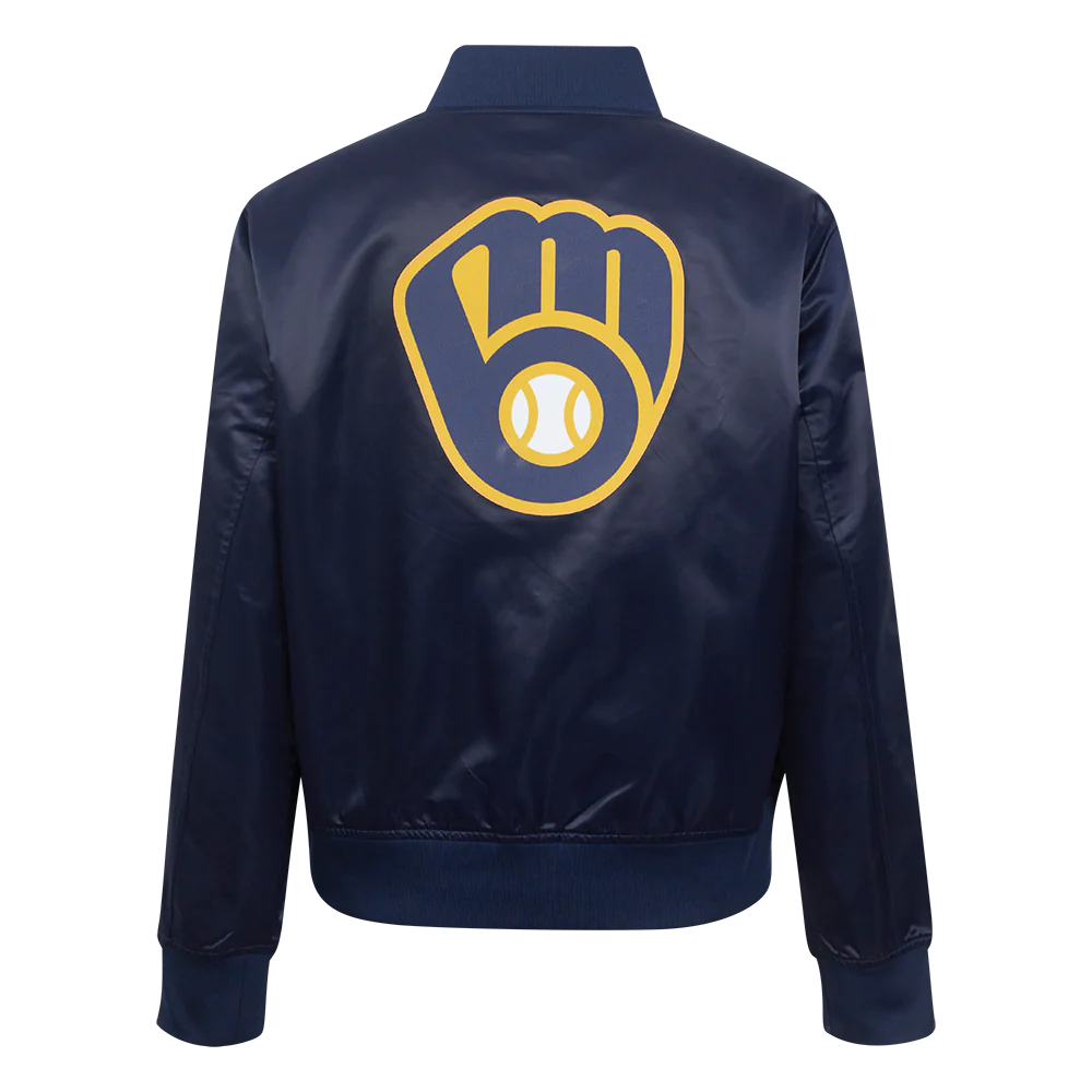 MLB MILWAUKEE BREWERS CLASSIC WOMEN'S SATIN JACKET (MIDNIGHT NAVY) - Image 3