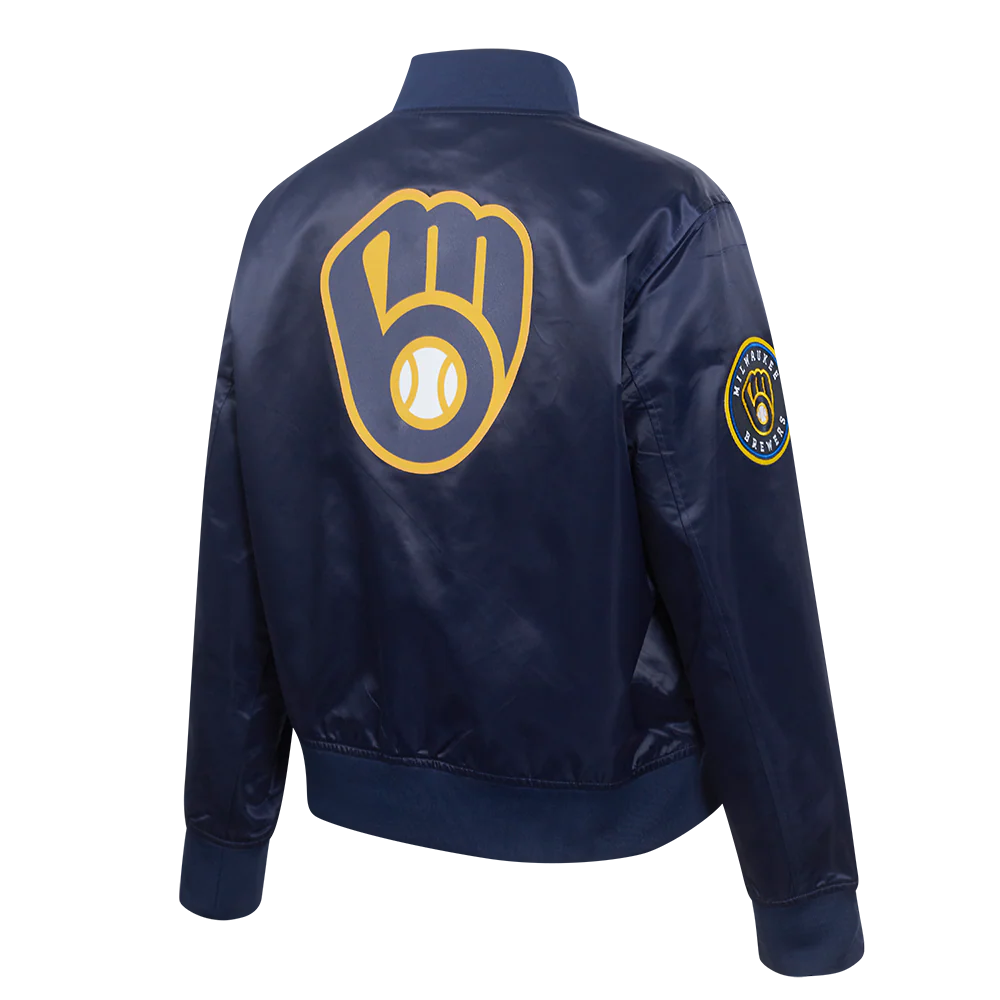 MLB MILWAUKEE BREWERS CLASSIC WOMEN'S SATIN JACKET (MIDNIGHT NAVY) - Image 4