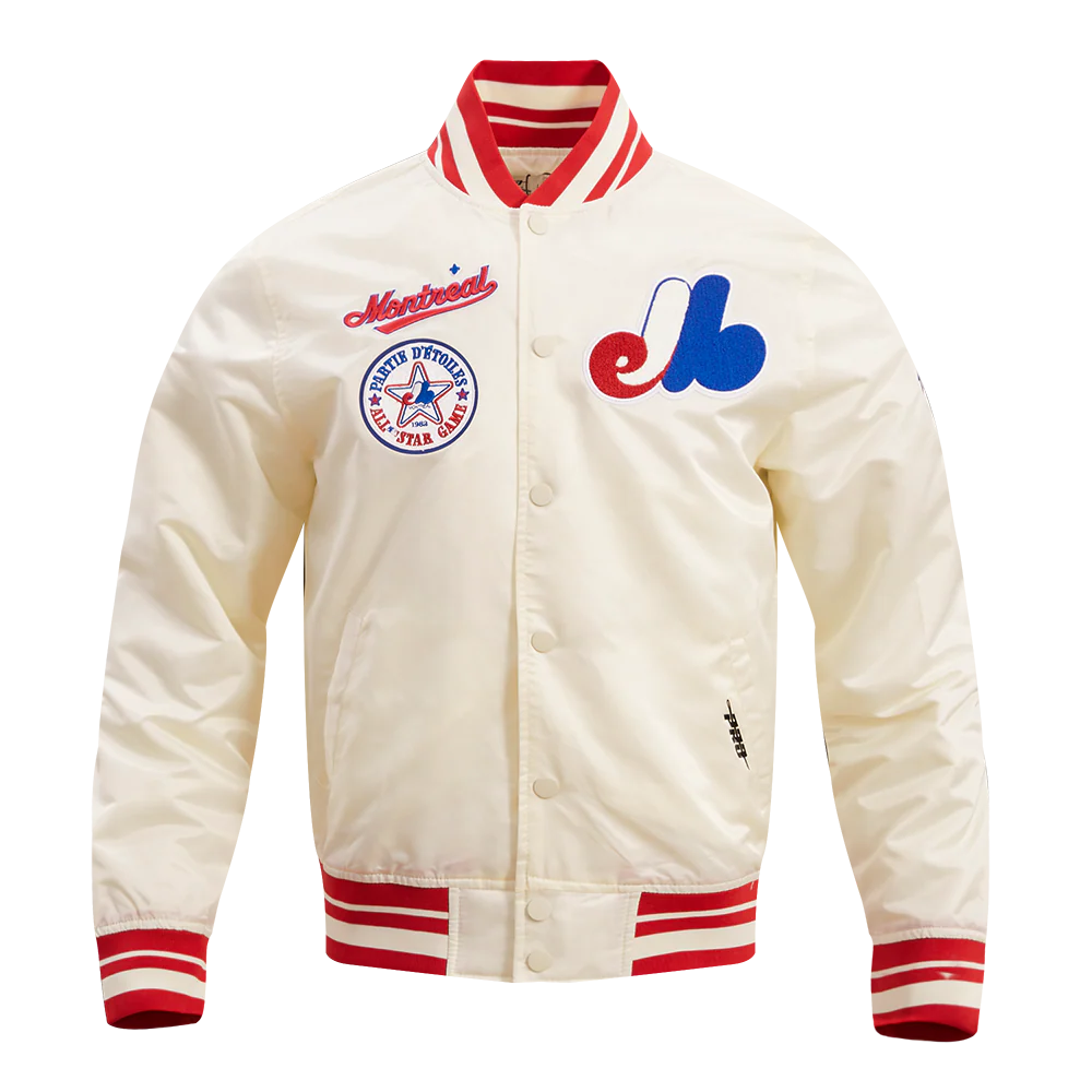 MLB MONTREAL EXPOS RETRO CLASSIC MEN'S RIB SATIN JACKET (EGGSHELL/ RED)
