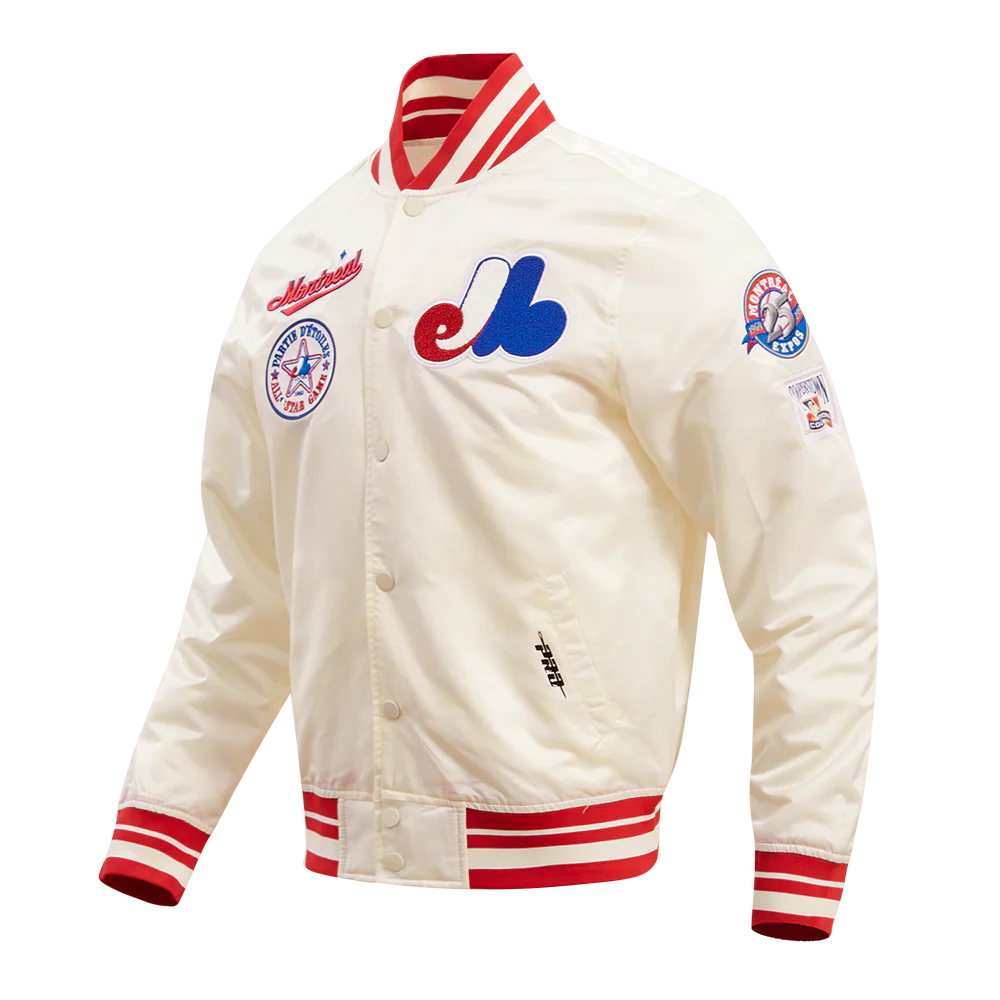 MLB MONTREAL EXPOS RETRO CLASSIC MEN'S RIB SATIN JACKET (EGGSHELL/ RED) - Image 2
