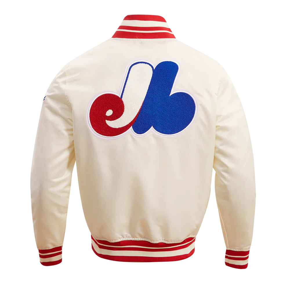 MLB MONTREAL EXPOS RETRO CLASSIC MEN'S RIB SATIN JACKET (EGGSHELL/ RED) - Image 3