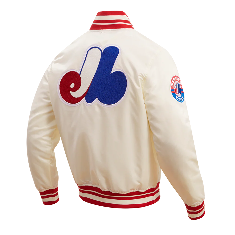 MLB MONTREAL EXPOS RETRO CLASSIC MEN'S RIB SATIN JACKET (EGGSHELL/ RED) - Image 4