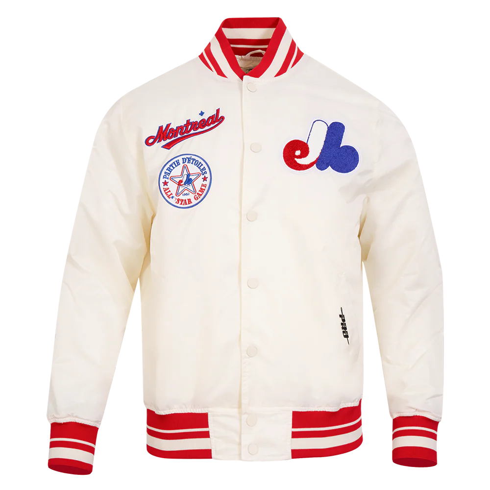 MLB MONTREAL EXPOS RETRO CLASSIC MEN'S RIB SATIN JACKET (EGGSHELL/ RED) - Image 5