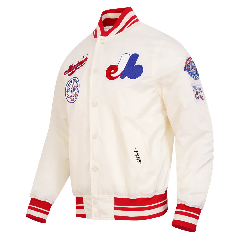 MLB MONTREAL EXPOS RETRO CLASSIC MEN'S RIB SATIN JACKET (EGGSHELL/ RED) - Image 6