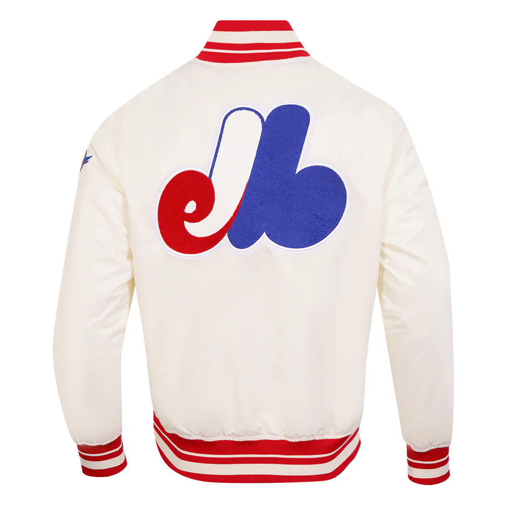MLB MONTREAL EXPOS RETRO CLASSIC MEN'S RIB SATIN JACKET (EGGSHELL/ RED) - Image 7