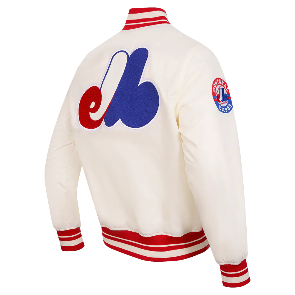 MLB MONTREAL EXPOS RETRO CLASSIC MEN'S RIB SATIN JACKET (EGGSHELL/ RED) - Image 8