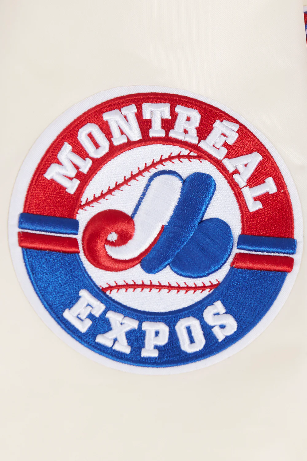 MLB MONTRÉAL EXPOS RETRO CLASSIC WOMEN'S RIB SATIN JACKET (EGGSHELL/ RED) - Image 6