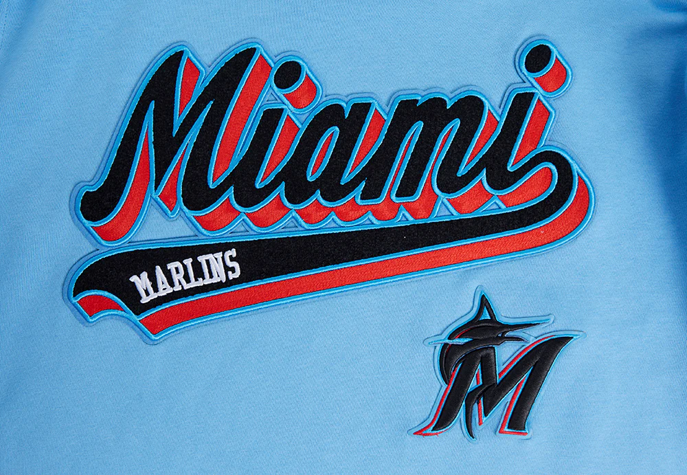 MLB MIAMI MARLINS SCRIPT TAIL MEN'S RIB FLEECE PULLOVER HOODIE (UNIVERSITY BLUE) - Image 7