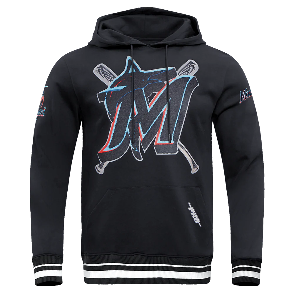 MLB MIAMI MARLINS MASHUP LOGO MEN'S PULLOVER HOODIE (BLACK)