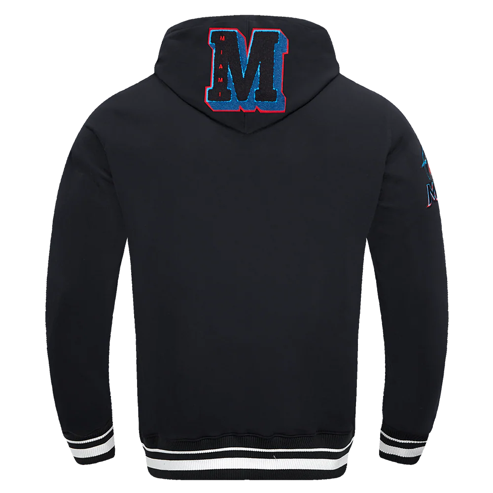 MLB MIAMI MARLINS MASHUP LOGO MEN'S PULLOVER HOODIE (BLACK) - Image 3
