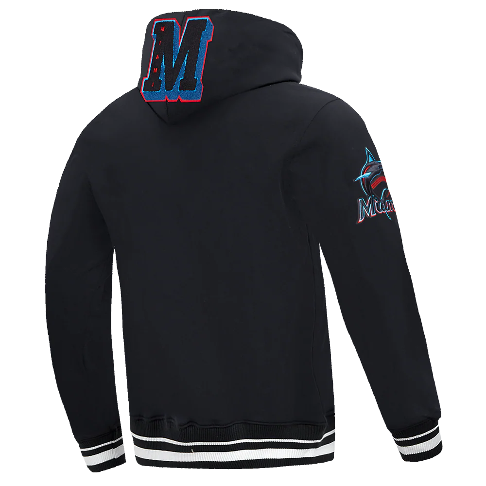 MLB MIAMI MARLINS MASHUP LOGO MEN'S PULLOVER HOODIE (BLACK) - Image 4