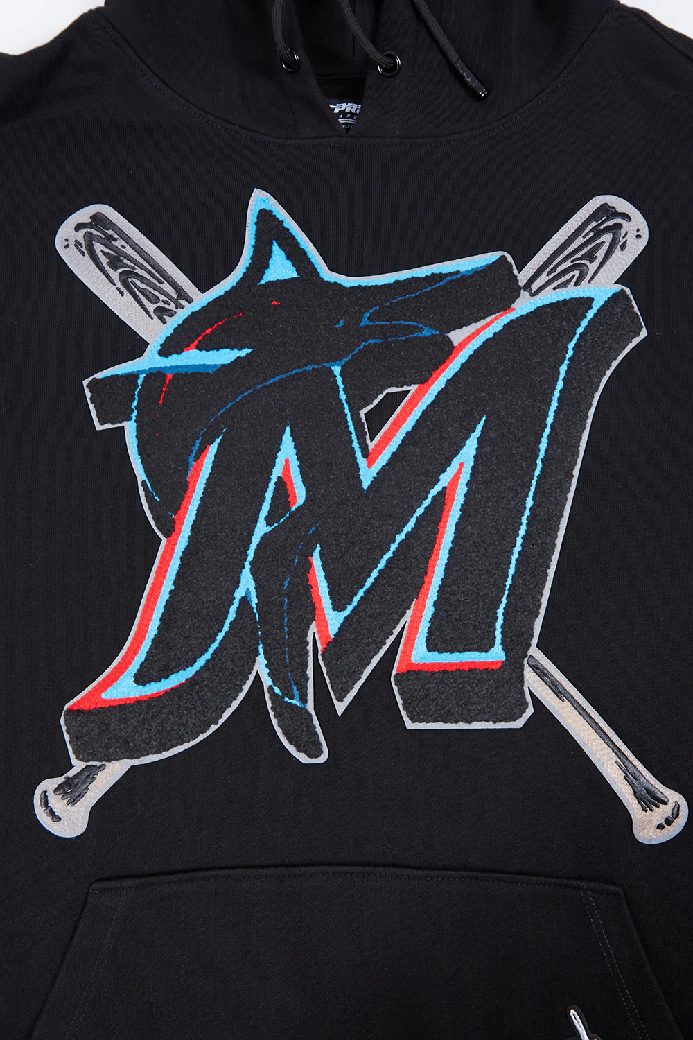 MLB MIAMI MARLINS MASHUP LOGO MEN'S PULLOVER HOODIE (BLACK) - Image 5