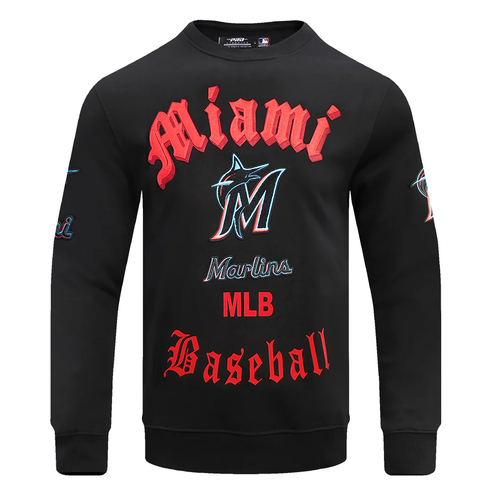 MLB MIAMI MARLINS OLD ENGLISH MEN'S CREWNECK (BLACK)