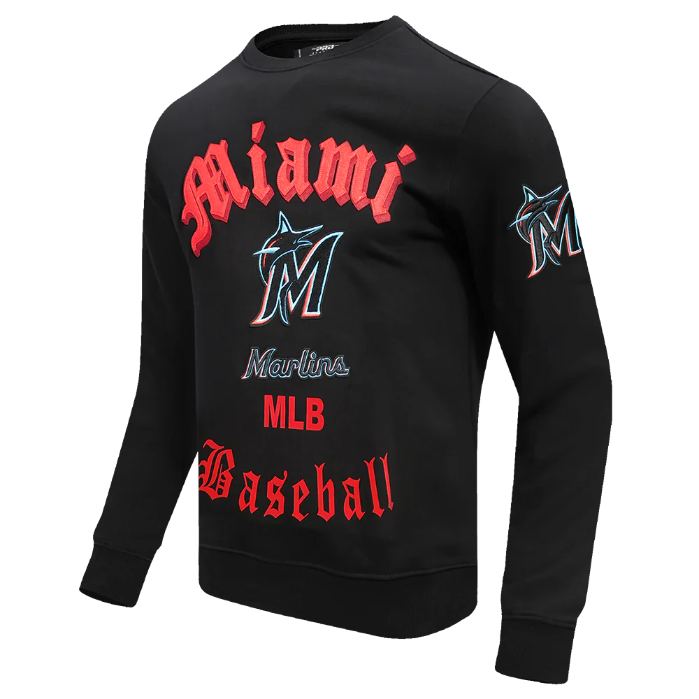 MLB MIAMI MARLINS OLD ENGLISH MEN'S CREWNECK (BLACK) - Image 2