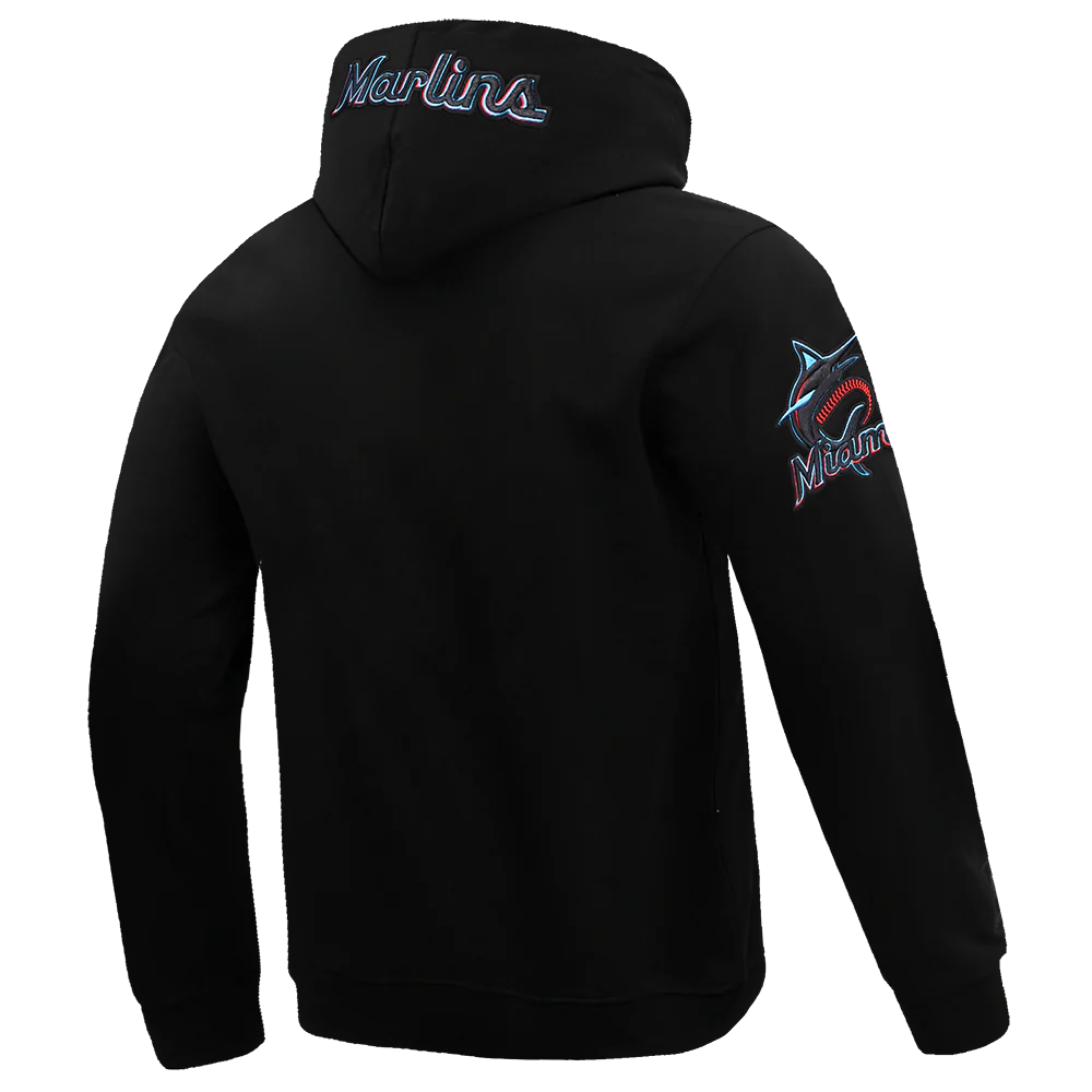MLB MIAMI MARLINS OLD ENGLISH MEN'S PULLOVER HOODIE (BLACK) - Image 4