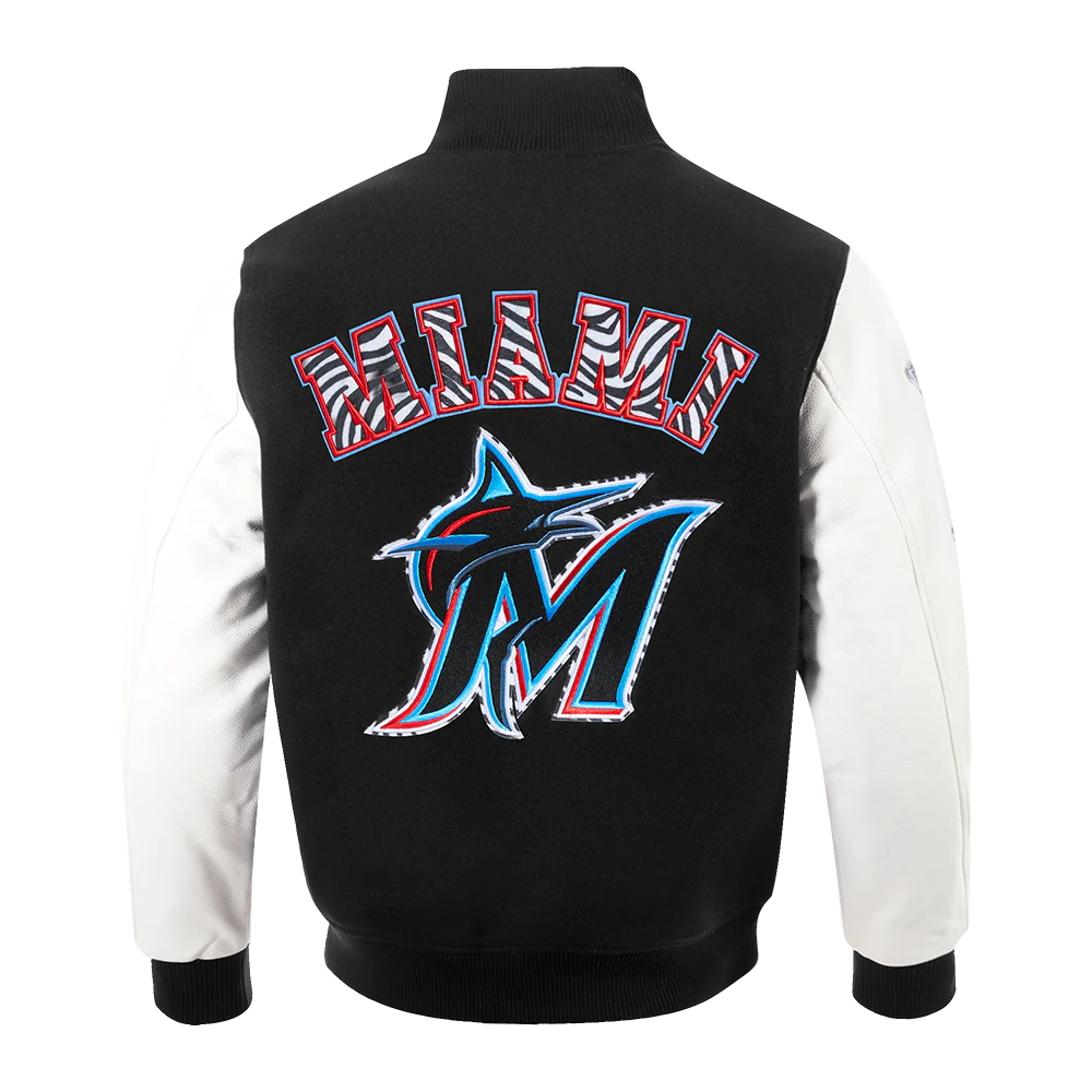 MLB MIAMI MARLINS ANIMAL PRINT MEN'S WOOL VARSITY JACKET (BLACK/WHITE M60030) - Image 3