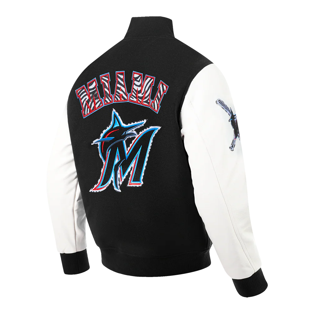 MLB MIAMI MARLINS ANIMAL PRINT MEN'S WOOL VARSITY JACKET (BLACK/WHITE M60030) - Image 4