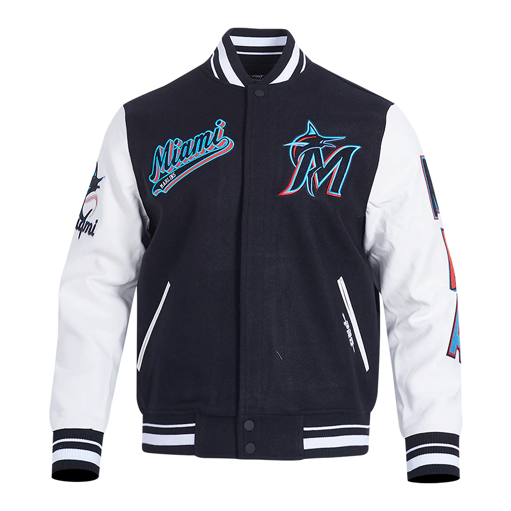MLB MIAMI MARLINS SCRIPT TAIL MEN'S RIB WOOL VARSITY (BLACK/WHITE)
