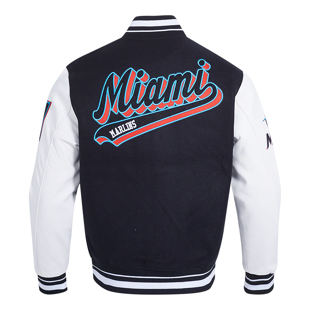 MLB MIAMI MARLINS SCRIPT TAIL MEN'S RIB WOOL VARSITY (BLACK/WHITE) - Image 3