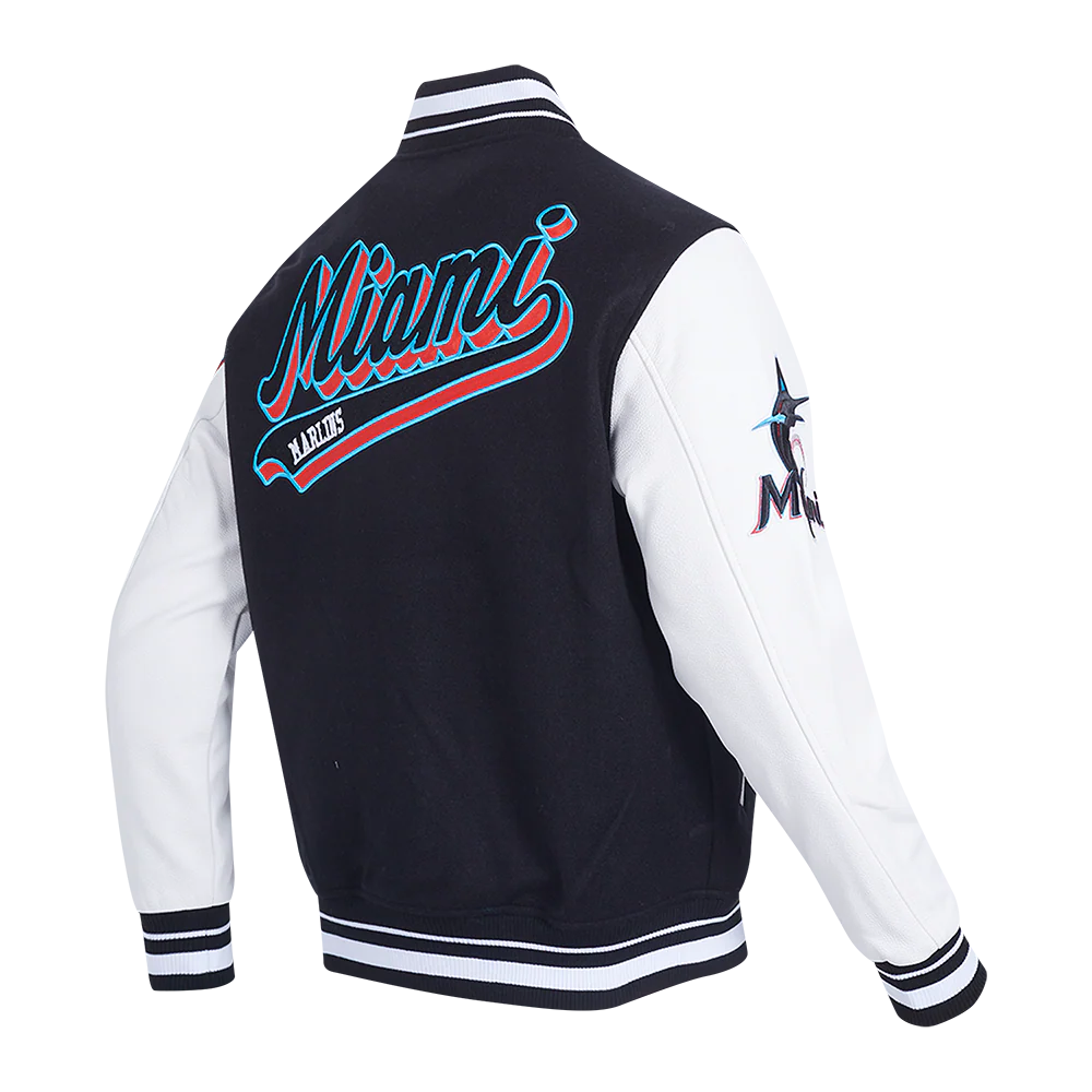 MLB MIAMI MARLINS SCRIPT TAIL MEN'S RIB WOOL VARSITY (BLACK/WHITE) - Image 4
