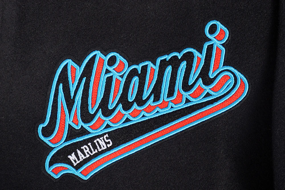 MLB MIAMI MARLINS SCRIPT TAIL MEN'S RIB WOOL VARSITY (BLACK/WHITE) - Image 6