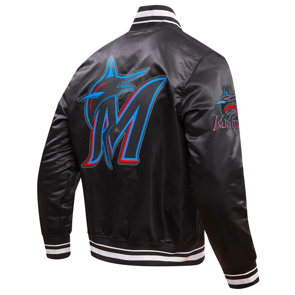 MLB MIAMI MARLINS SCRIPT TAIL MEN'S SATIN JACKET (BLACK) - Image 4