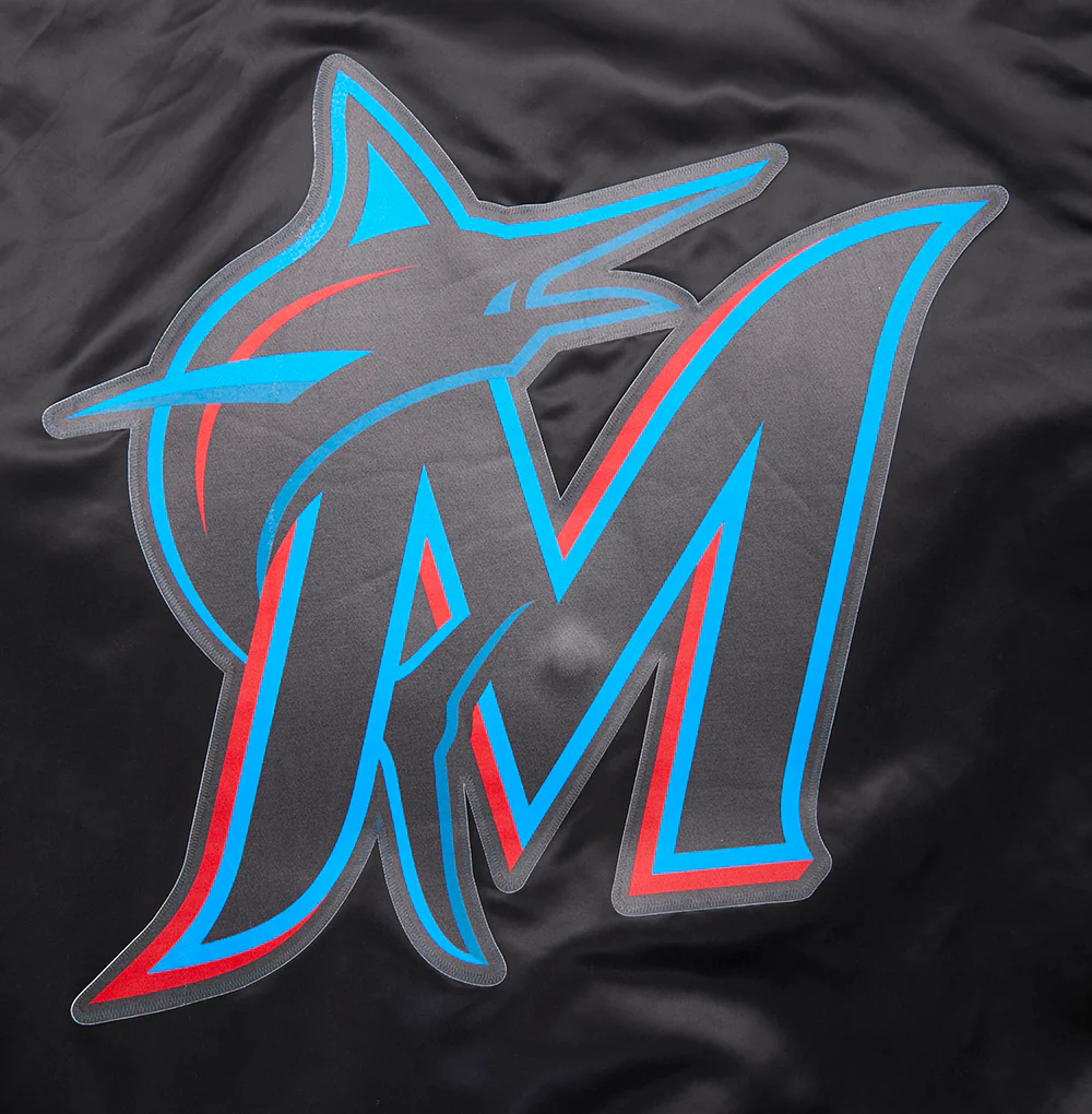 MLB MIAMI MARLINS SCRIPT TAIL MEN'S SATIN JACKET (BLACK) - Image 5