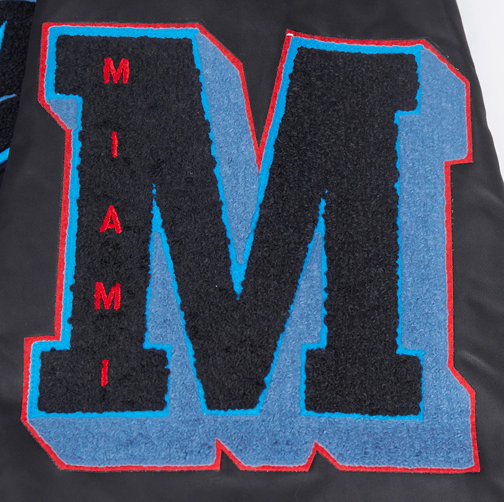 MLB MIAMI MARLINS OLD ENGLISH MEN'S RIB SATIN JACKET (BLACK) - Image 8