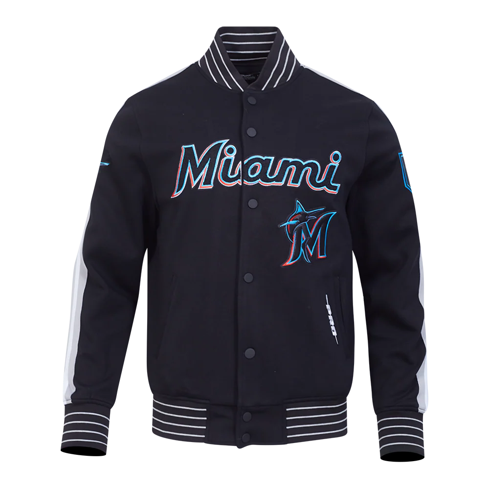 MLB MIAMI MARLINS CURRENT LOGO PRO GAME DAY MEN'S DOUBLE KNIT JACKET (BLACK/SILVER/WHITE)