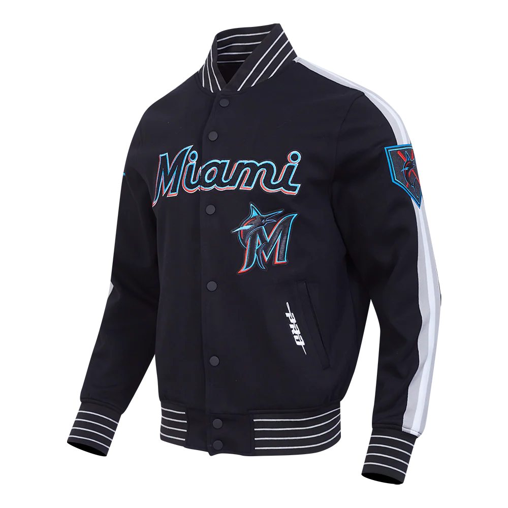 MLB MIAMI MARLINS CURRENT LOGO PRO GAME DAY MEN'S DOUBLE KNIT JACKET (BLACK/SILVER/WHITE) - Image 2